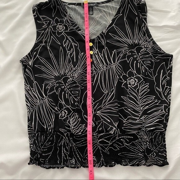 Ellen Tracy Floral Abstract Black White Pattern Sleeveless Rouche Sexy Size S - Picture 10 of 11